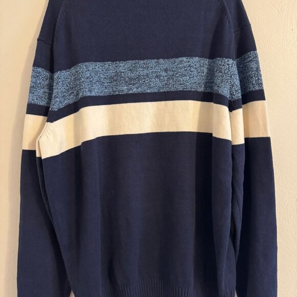 IZOD Men’s Sweater Pullover XL Navy Blue Striped Crewneck Casual Knit - Picture 3 of 3